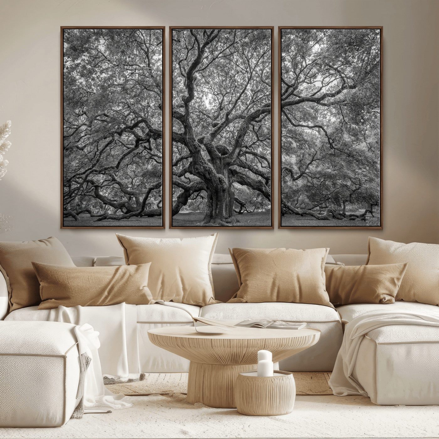 -Majestic Angel Oak Tree Black and White Canvas Print – Multi Panel Wall Art, Giclée Print, Ready to