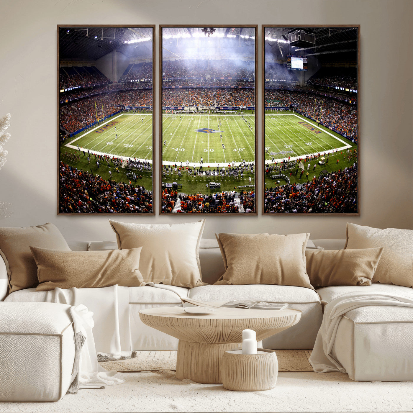 46972-MGV-FC-48X32-3P_Walnut-The University of Texas at San Antonio Roadrunners Football Team Print - San Antonio Alamodome Wall