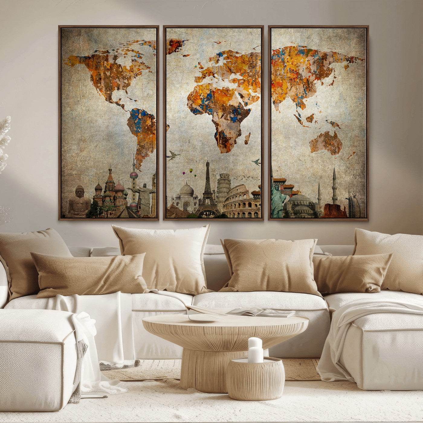 54918-MGV-FC-48X32-3P_Walnut-Push Pin World Map Canvas Print – Travel Tracker Wall Art for Couples, Perfect Anniversary Gift for Home or Office Decor