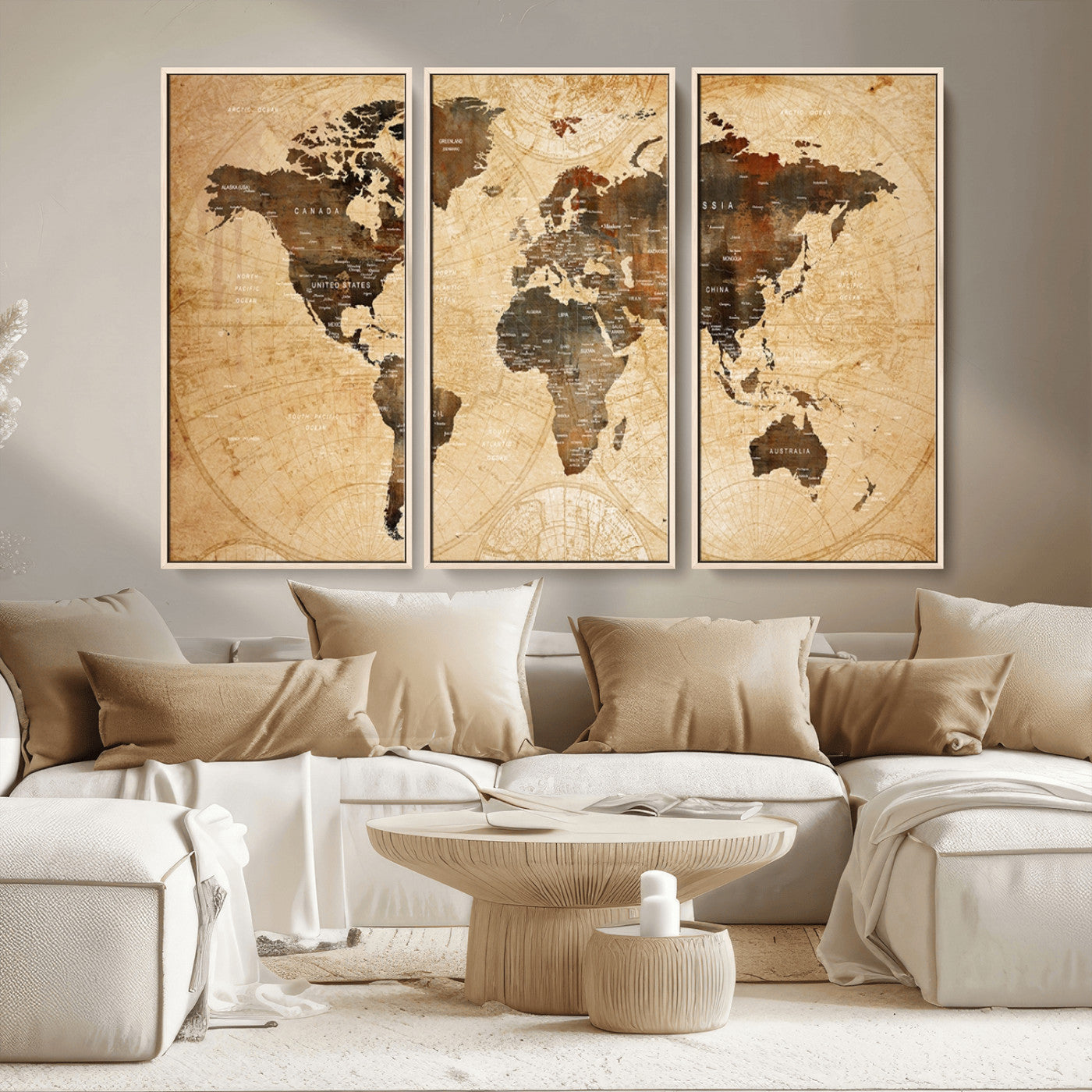 -Push Pin World Map Canvas Print – Framed Travel Tracker Wall Art for Couples, Perfect Anniversary Gift and Home Decor