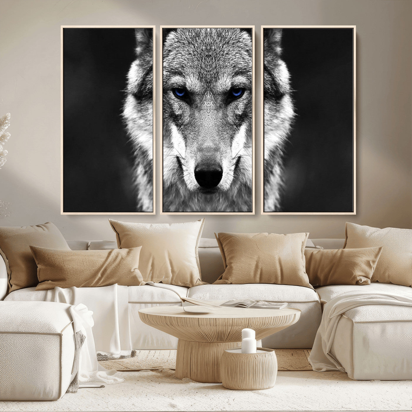 -Black and White Wild Wolf Wall Art Canvas Print