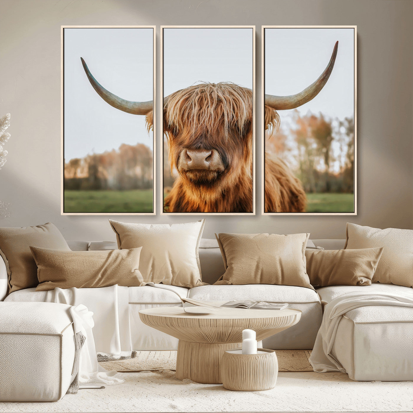-Highland Cow Animal Scottish Cattle Art Print Farmhouse Wall Art Canvas Print
