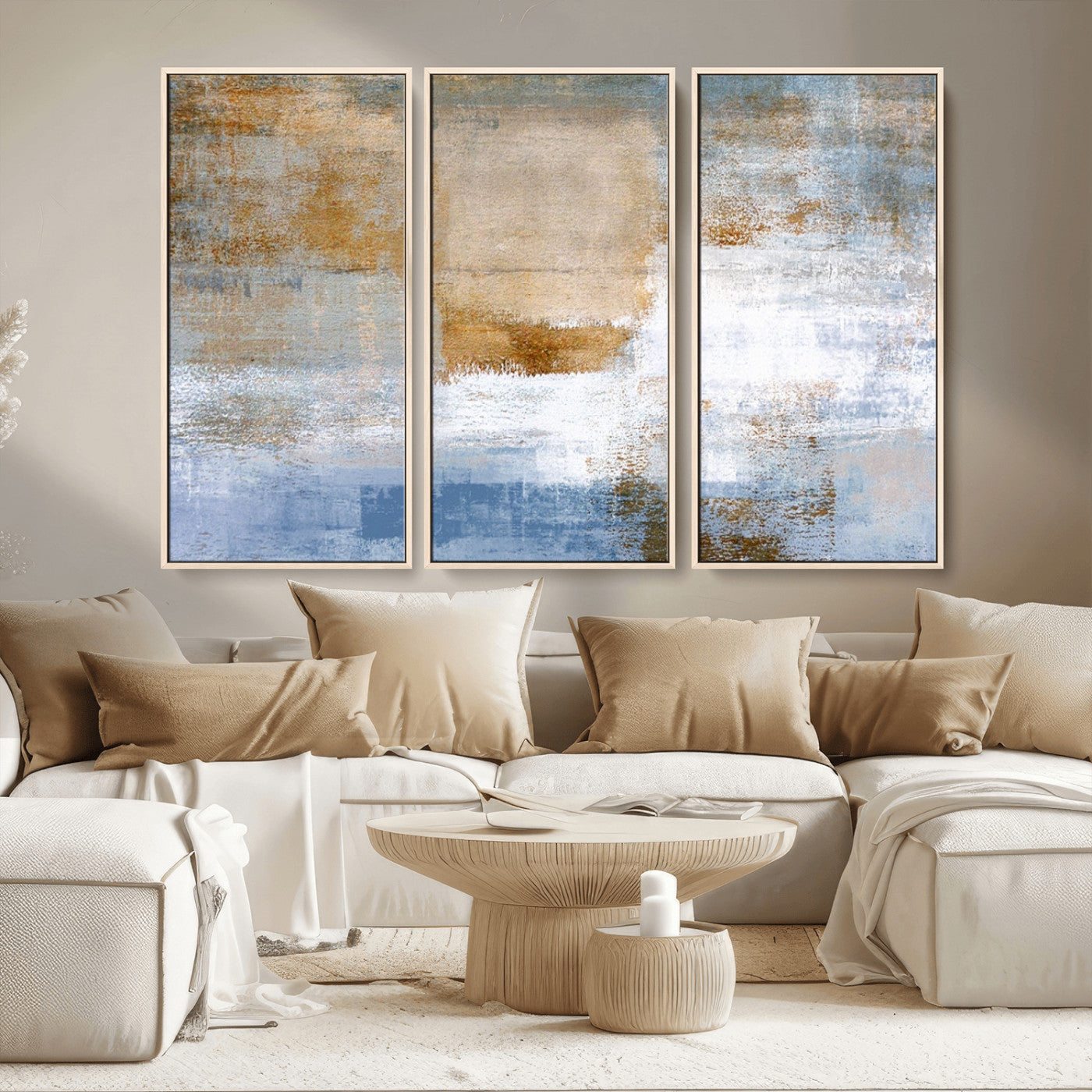 72354-MGV-CV-36X24-Blue Multi Panel Abstract Wall Art Canvas, Abstract Blue and Gold Canvas Print