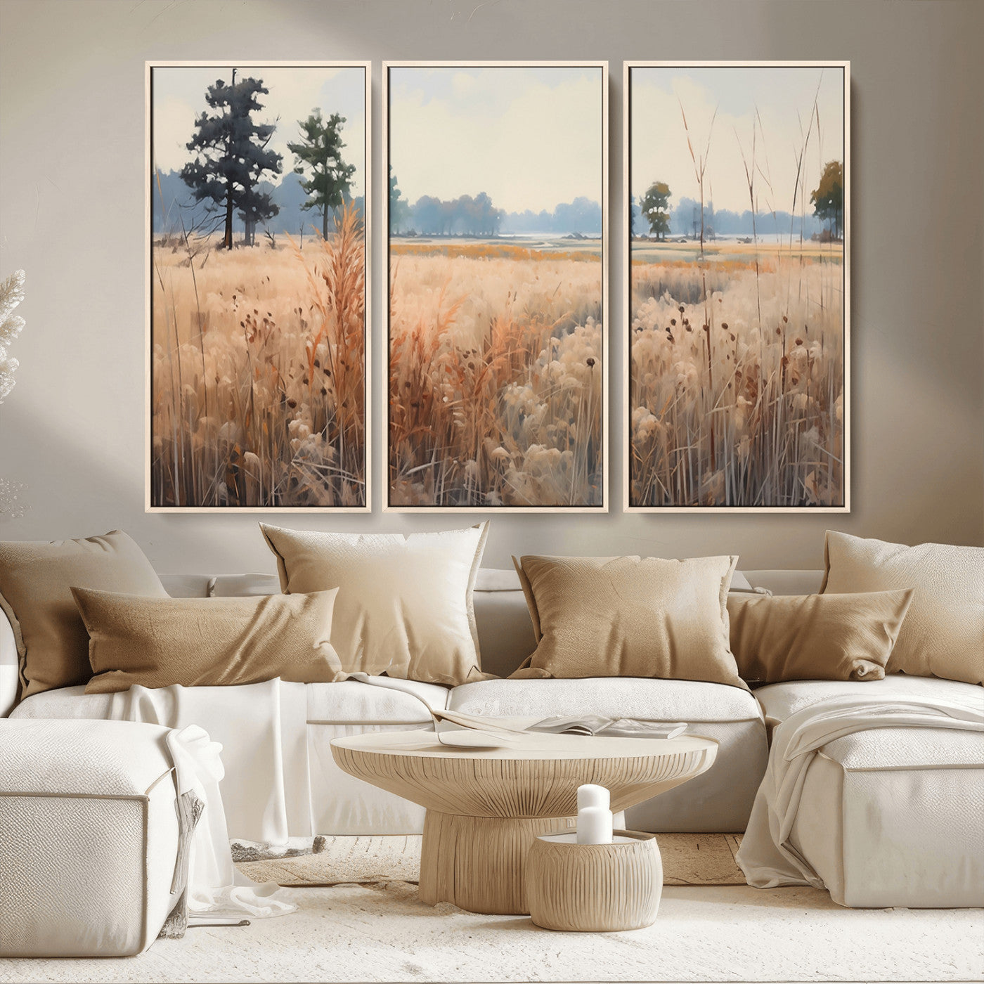 98822-MGV-CV-36X24-Golden Fields Canvas Wall Art Print – Serene Landscape of Nature’s Tranquility in Minimalist Modern