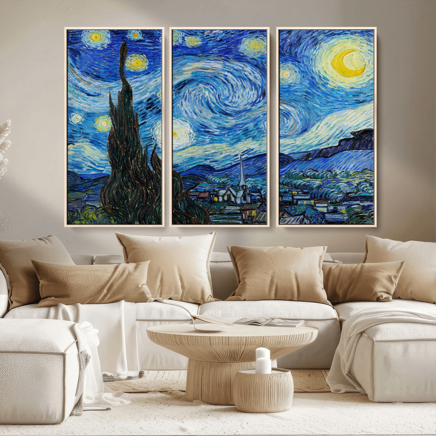39177-MGV-FC-48X32-3P_Natural-Vincent Van Gogh The Starry Night Abstract Wall Art Canvas Print