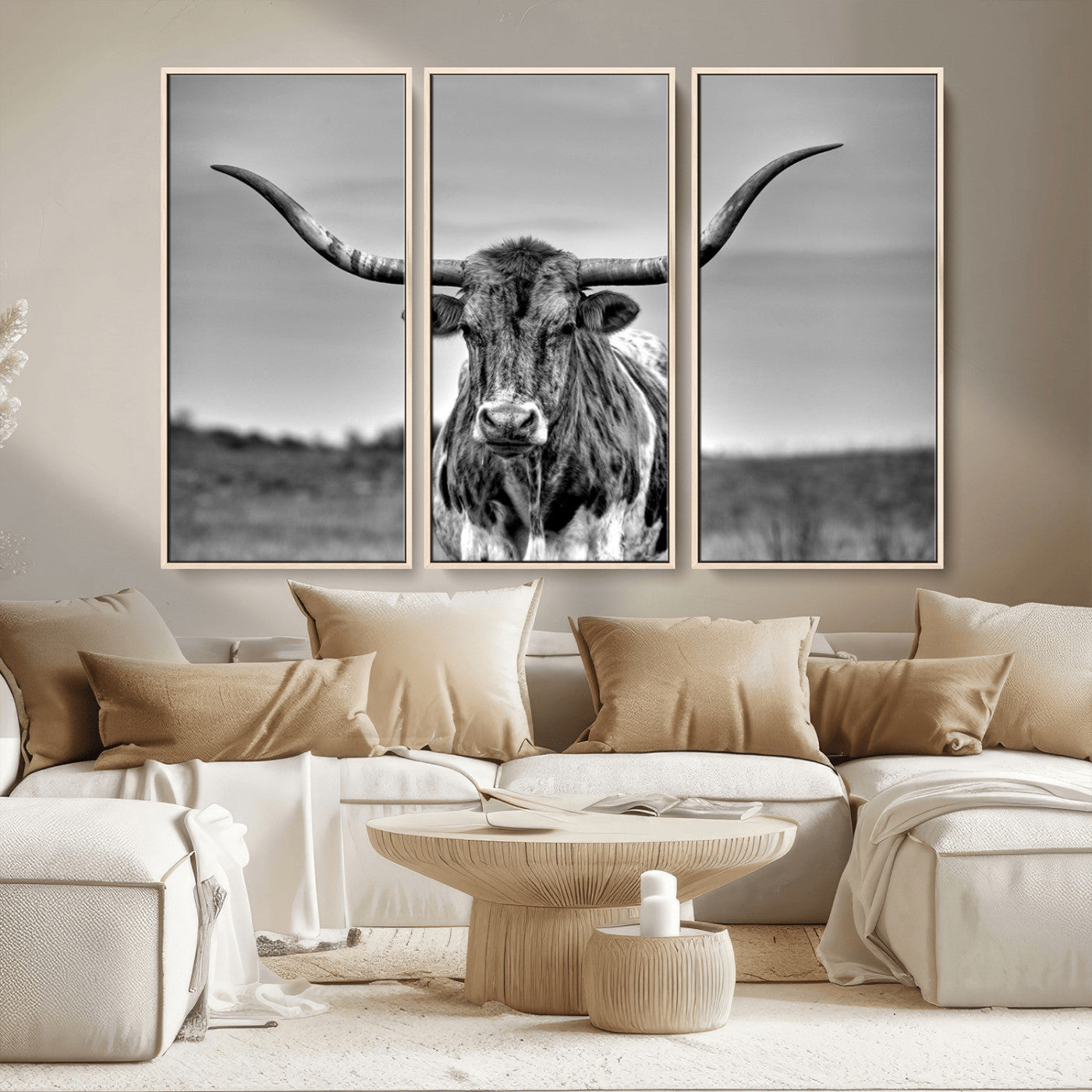 -Texas Longhorn Cow Wall Art, Texas Longhorn Canvas, Cattle Canvas Print