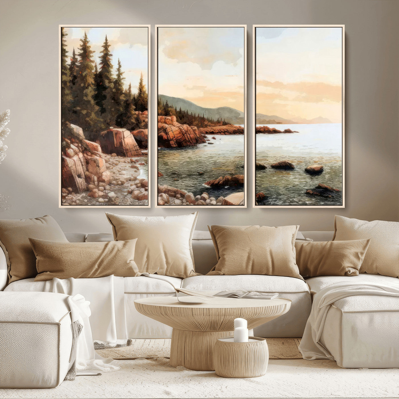77145-MGV-CV-36X24-Serene Coastal View of Acadia National Park Wall Art - Stunning 3-Panel Wall Art Canvas Print,