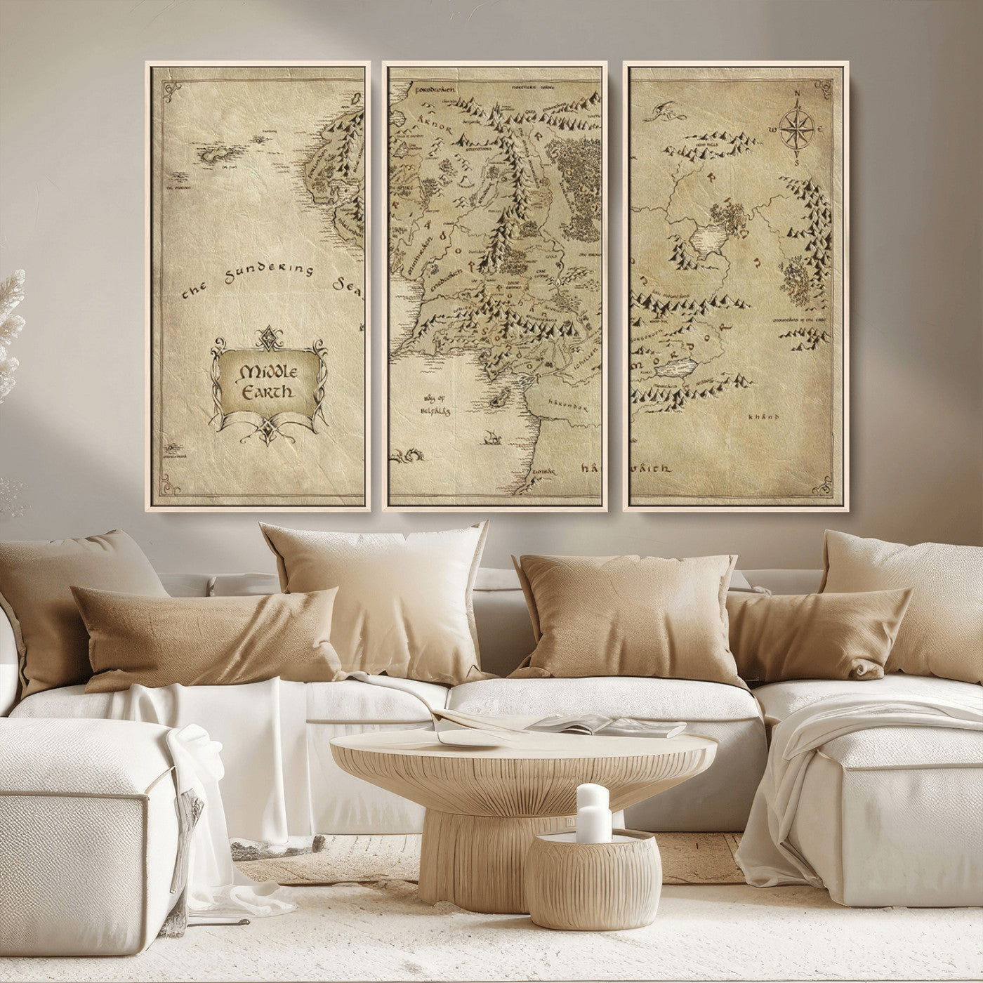 21784-MGV-CV-36X24-Vintage Middle Earth Map Wall Art Canvas – Lord of the Rings Inspired Framed Map Print, Classic Fantasy Decor for Home, Office