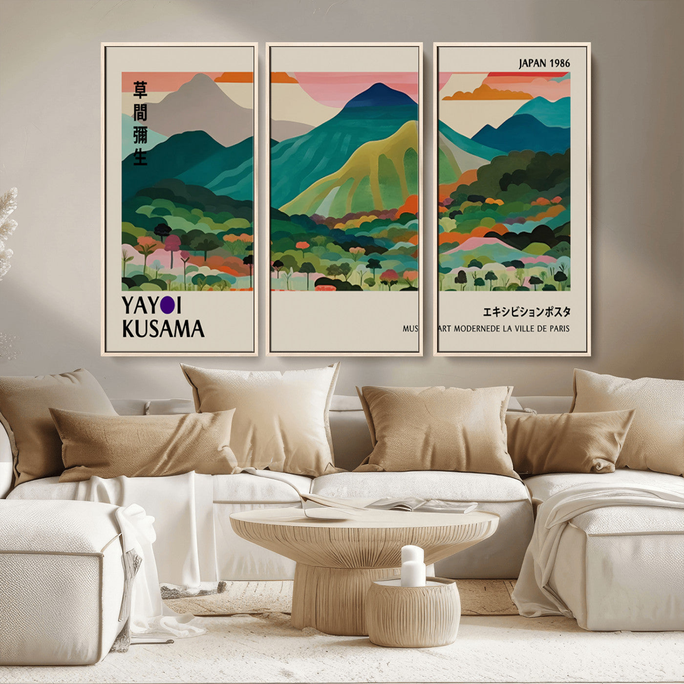 -Yayoi Kusama Wall Art, Yayoi Wall Art Canvas, Vibrant Mountain Landscape Canvas Print with Bold