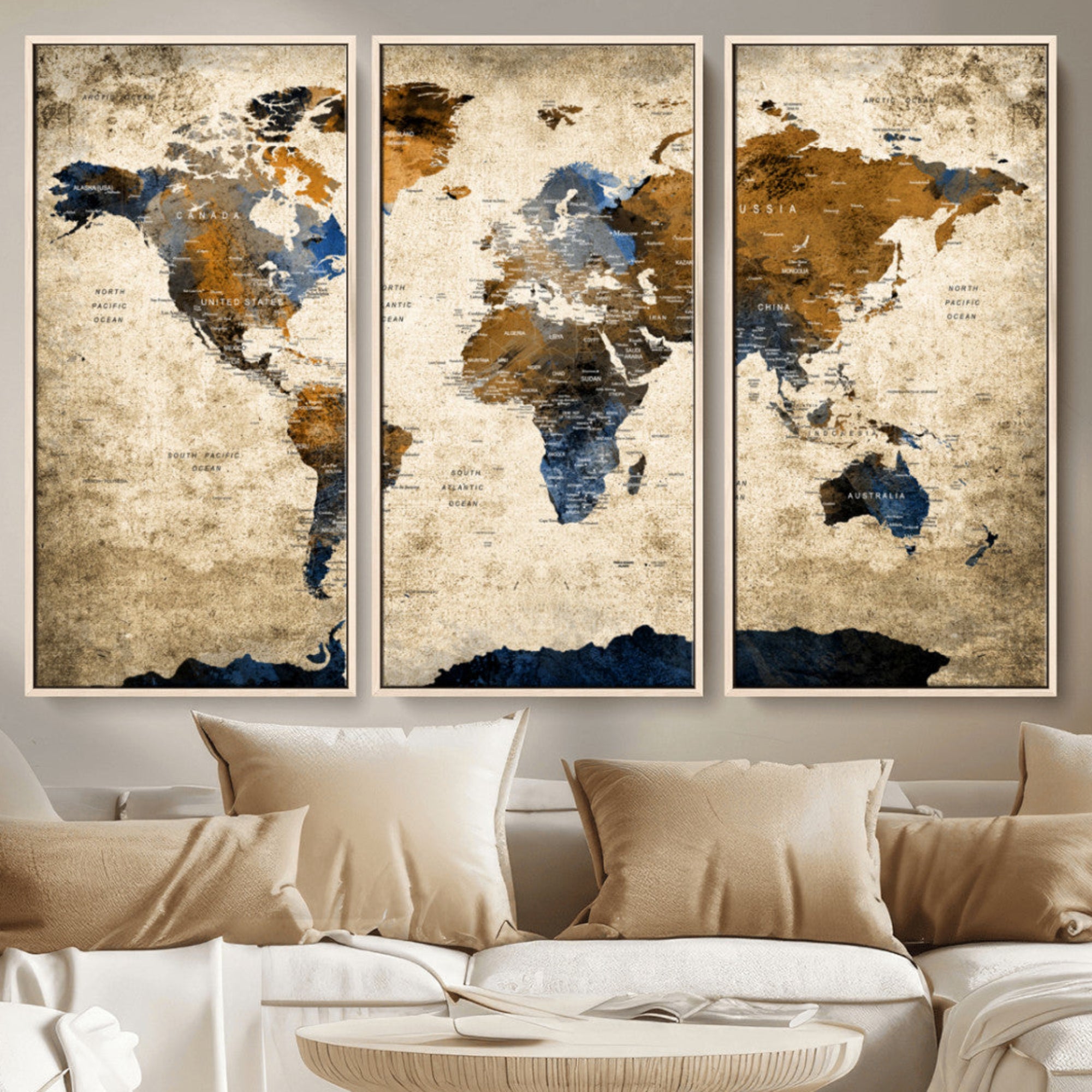 51140-MGV-CV-36X24-World Map Wall Art – Rustic Earth Tone Canvas Print, Antique Travel Map Design for Living Room, Office or Study, Classic Adventure Decor