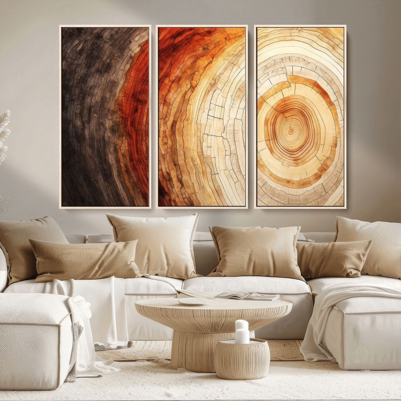 57529-MGV-FC-48X32-3P_Natural-Tree Ring Print on Canvas Wall Art, Tree Stump Print, Wood Wall Art Living Room, Abstract Natural