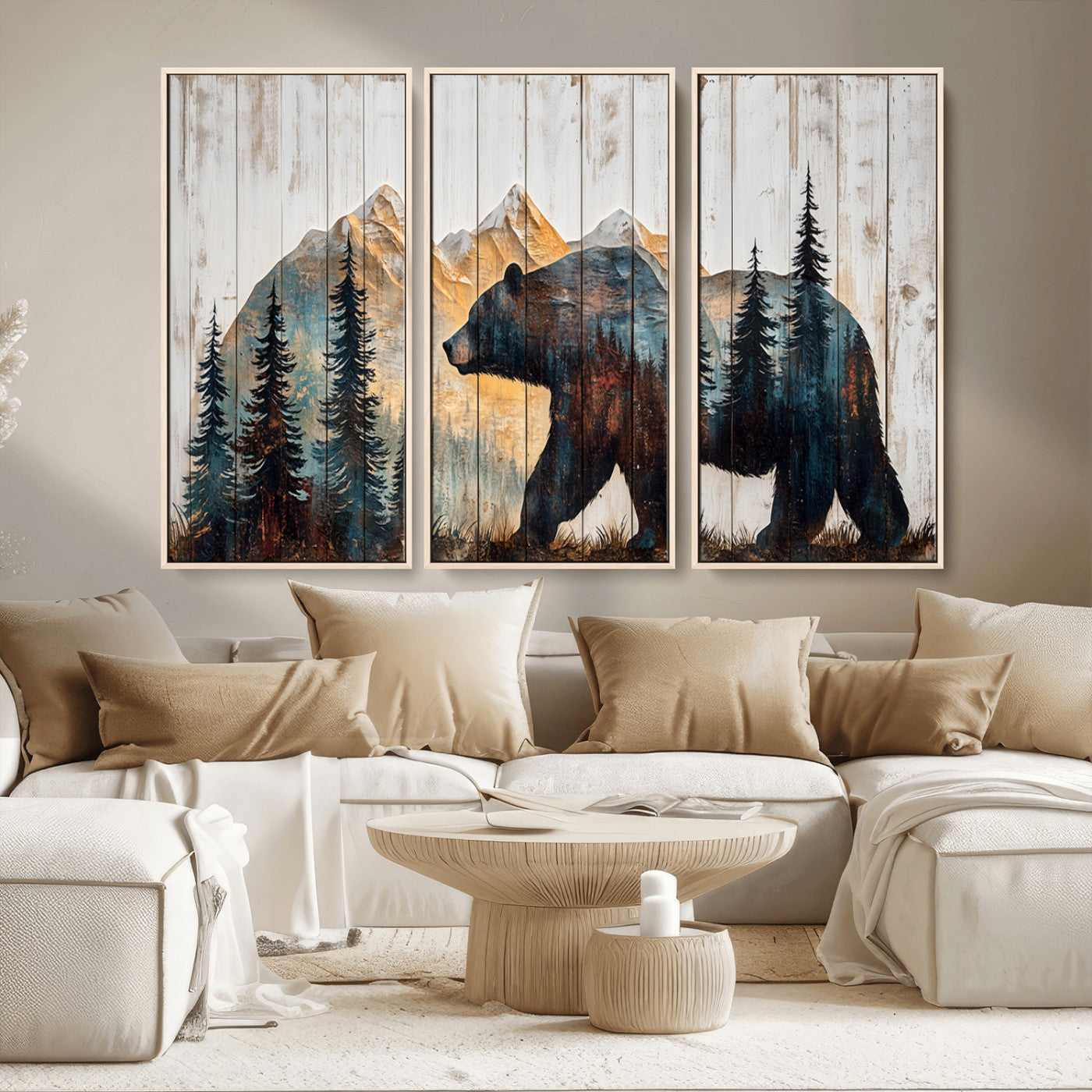 -Rustic Bear Wall Art - Grizzly 399 Bear Wall Art - Mountain Wood Canvas Wall Art - Nature Theme