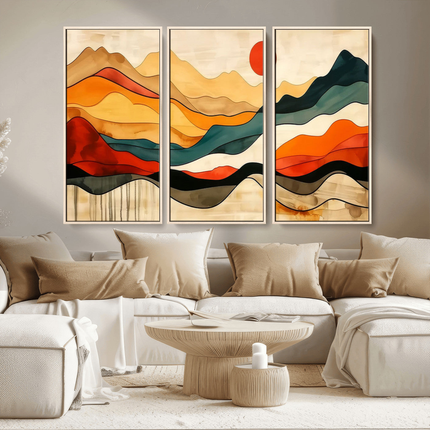 23241-MGV-FC-48X32-3P_Natural-Mid Century Wall Art Print - Abstract Woodland Print - Modern Art Panoramic Mountain Wall Art