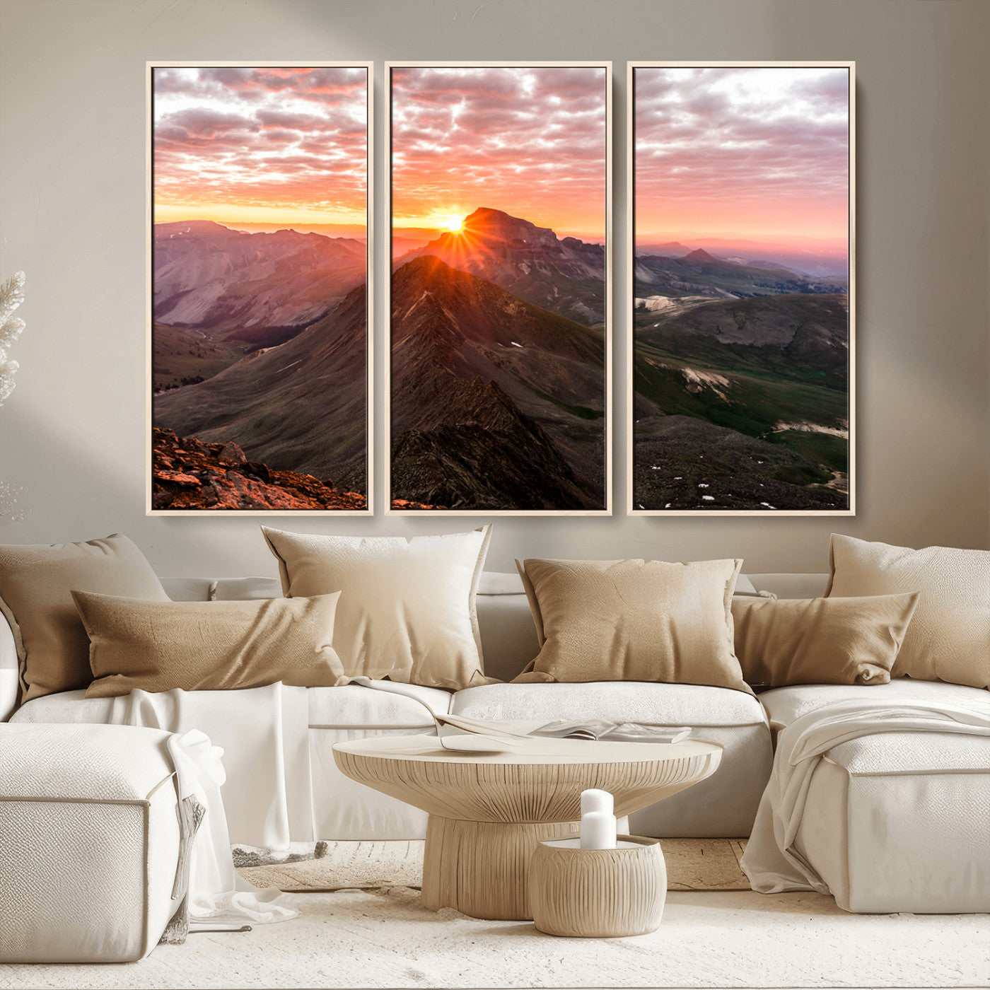 MGV-FC-48X32-3P - Majestic Sunrise Wall Art – Canvas Print of Rugged Mountain Peaks, Vibrant Sky, Serene Landscape, Nature Decor for Home or Office