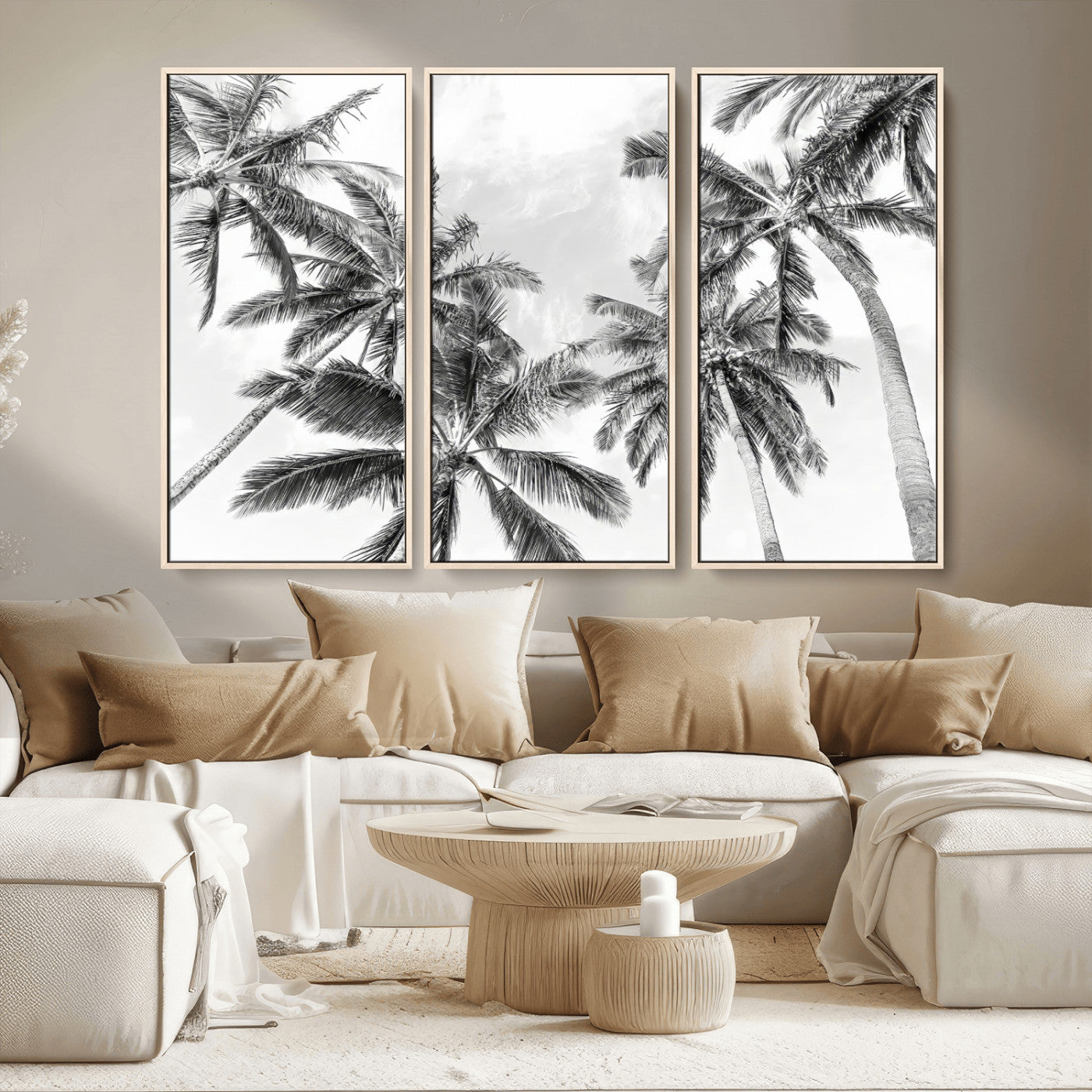 62113786-MGV-CV-36X24-Black and White Palm Wall Art Canvas Print – Monochrome Tropical Beach Minimalist Coastal Artwork for Home, Office