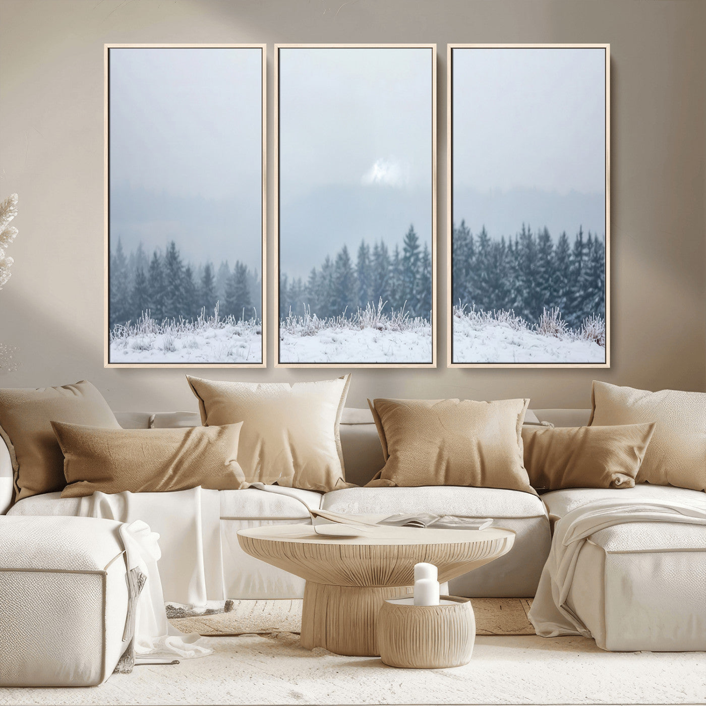 33033082-MGV-CV-36X24-Winter Forest Wall Art Canvas Print – Framed Snowy Landscape Art Picture Misty Tree Scene Artwork for Home Office
