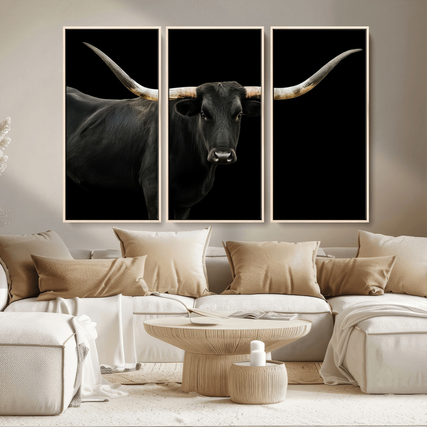 -Texas Longhorn Wall Art Canvas Print, Framed Rustic Western Art Picture Print, Farmhouse Animal Perfect Modern Western Minimalist Decor Artwork
