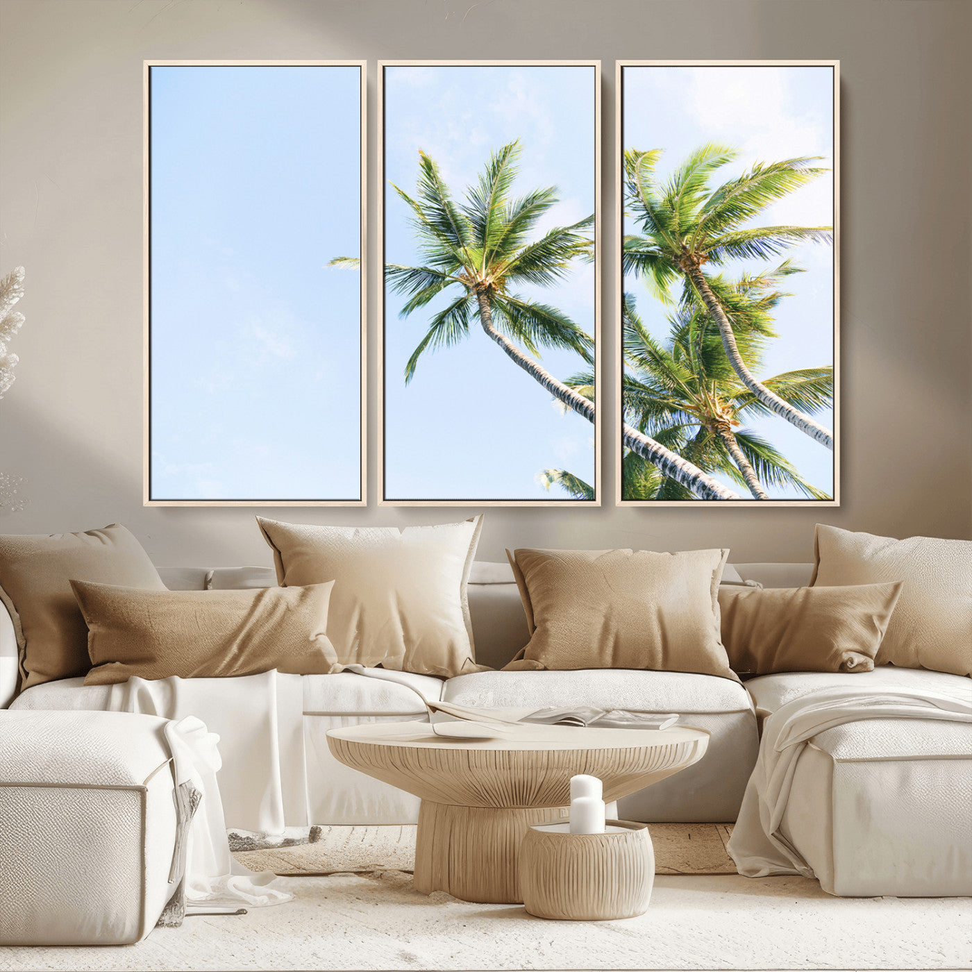 -Palm Trees Wall Art Canvas Print – Framed Tropical Coastal Nature Scene Artwork for Home Office