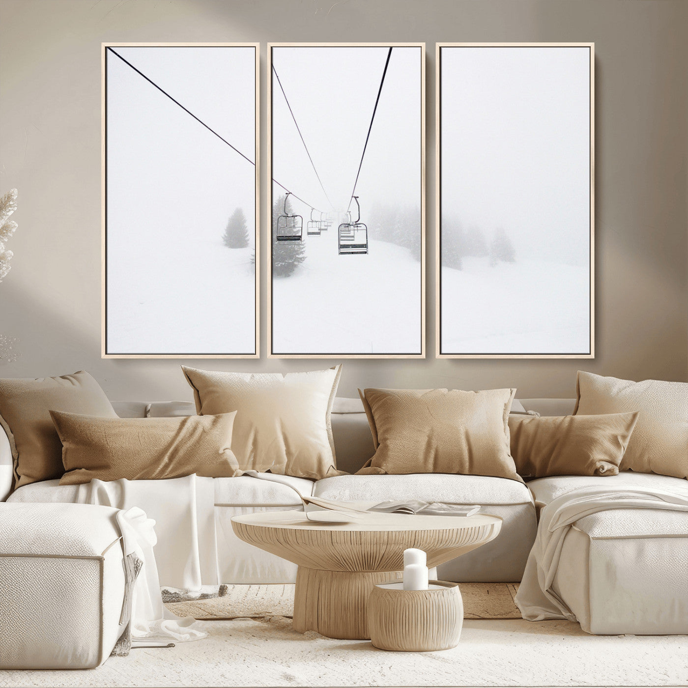 -Ski Lift Wall Art Canvas Print – Snowy Alpine Landscape Nordic Adventure Winter Mountains Artwork for Home, Office