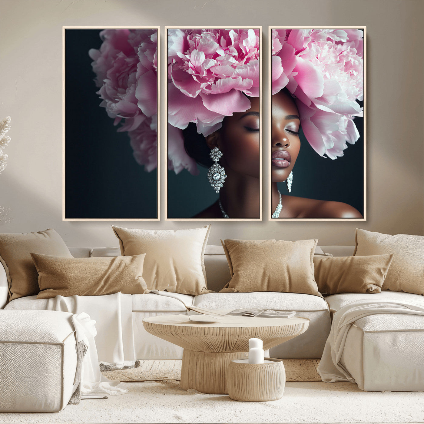 -Black Beauty Petal Crown Wall Art Canvas Print – Floral Petal Headpiece Elegant Design, Petal Inspired Artwork for Home, Office