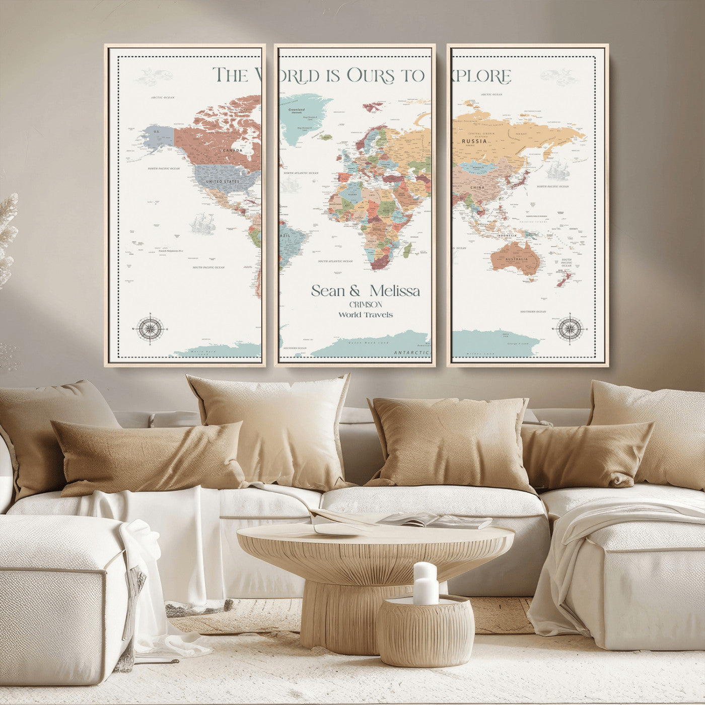 Rehber01-MGV-CV-36X24-Custom Push Pin World Map Wall Art Canvas Print – Personalized Travel Tracker with Pins Framed Large for home, office