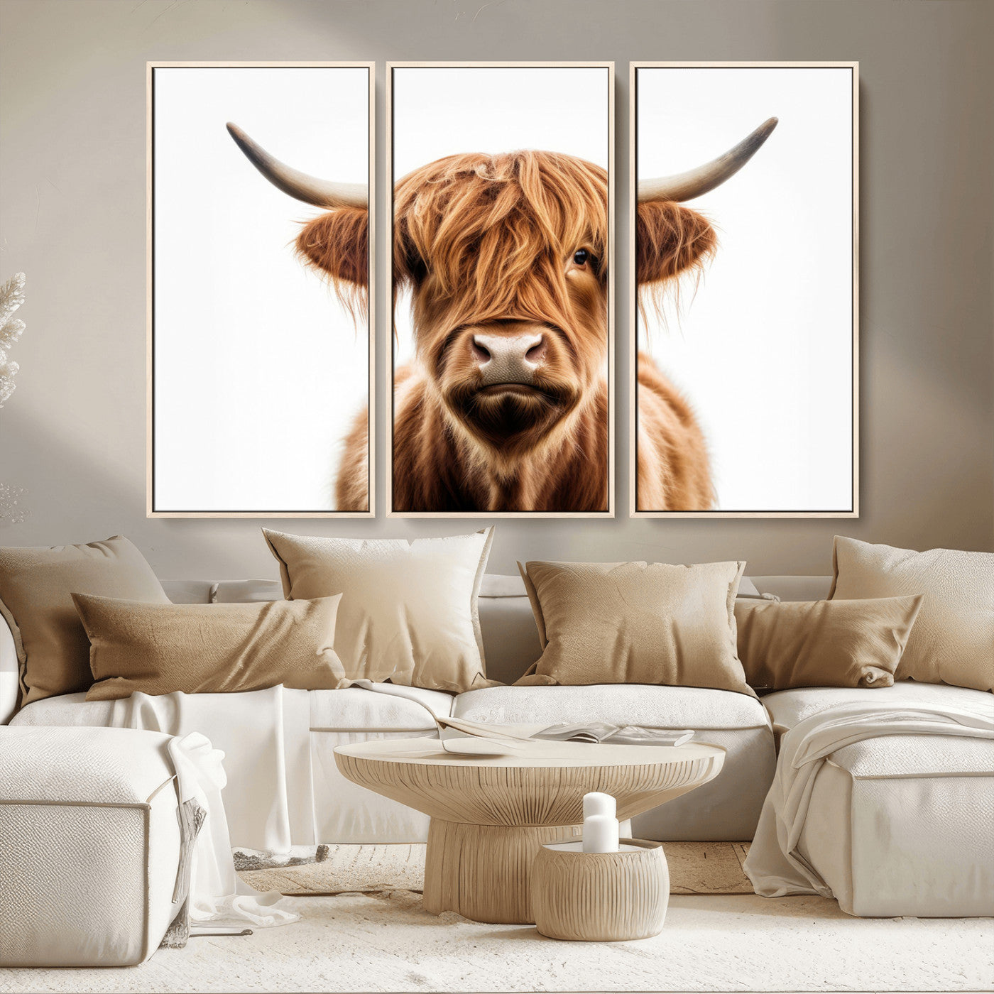 -Scottish Highland Cow Canvas Print, Framed Highland Cow Canvas Home Decor