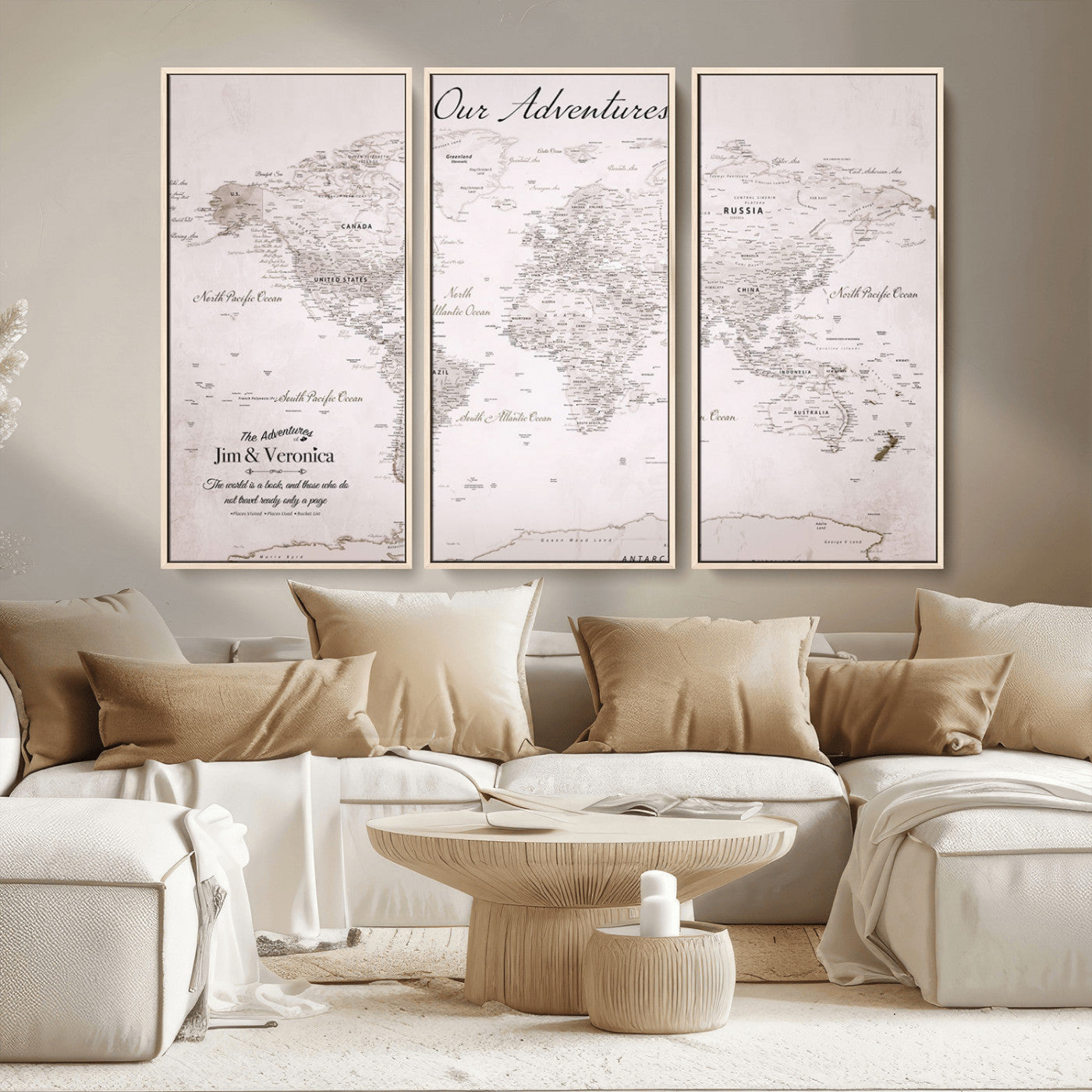 -Customize Push Pin World Map Wall Art Canvas Print – Personalized Travel Map with Foam Pins Framed for home, office