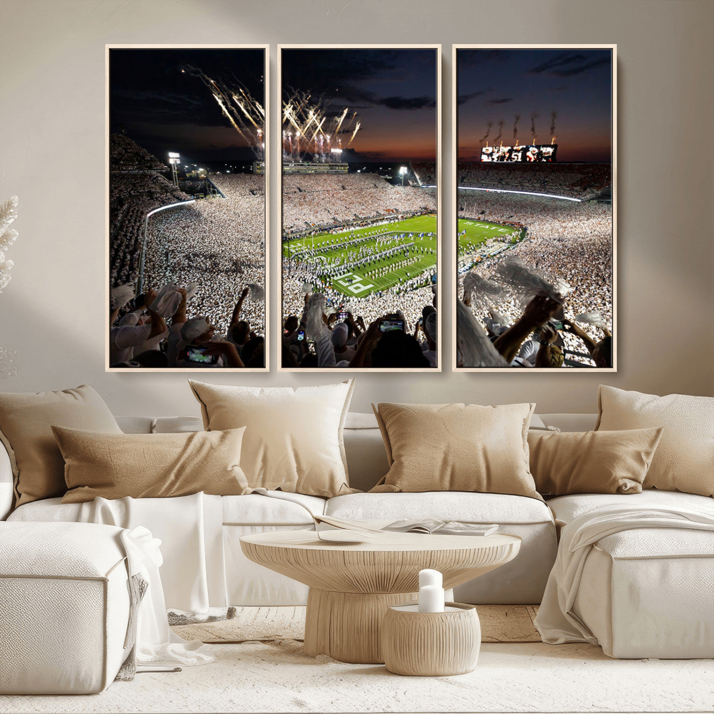 11221988-MGV-FC-48X32-3P - Epic Night Football Stadium Wall Art Canvas Print, Fireworks and Crowd Energy Game Day Excitement Decor for Home, Office