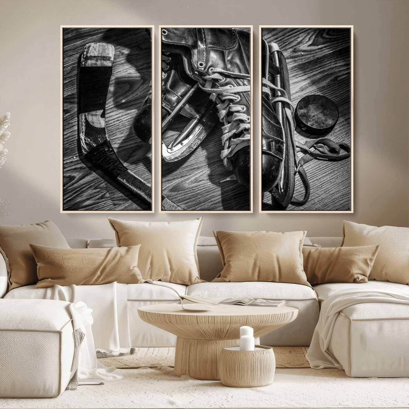 20553-MGV-FC-48X32-3P_Natural-Old Pair of Mens Skates Wall Art Canvas, Men Skates Wall Art Print