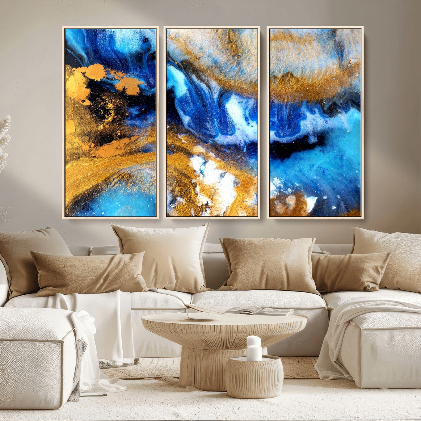 42100-MGV-CV-36X24-Blue Orange Marble Fluid Effect Canvas Wall Art Print