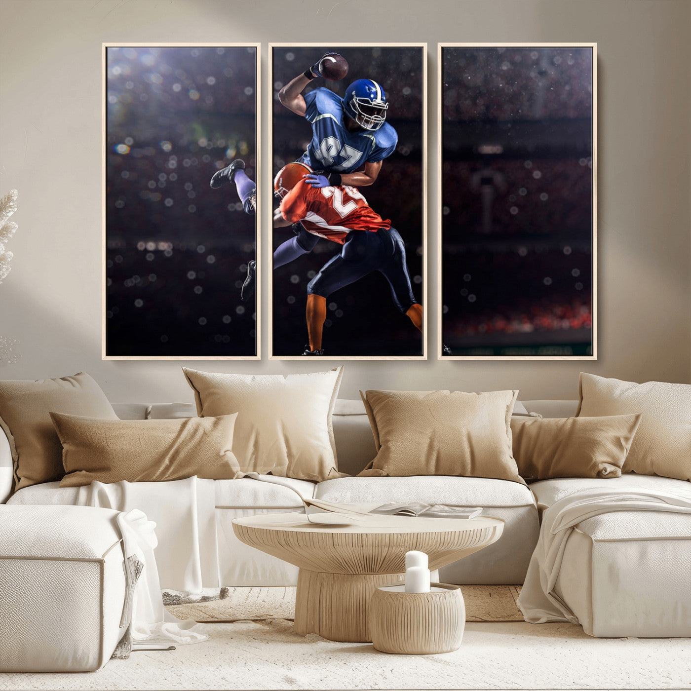 76491-MGV-FC-48X32-3P_Natural-American Football Wall Art Canvas Print, Stadium Sport Wall Art Print