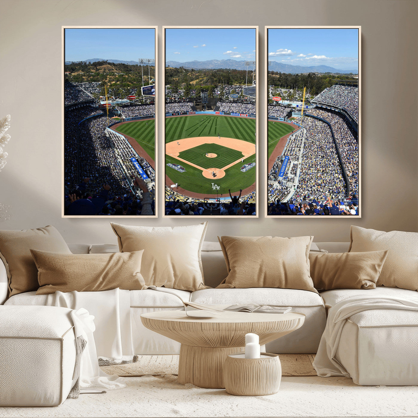 20436-MGV-FC-48X32-3P_Natural-Los Angeles Dodgers Dodger Stadium Wall Art Canvas Print - MLB Baseball Stadium Wall Art Canvas