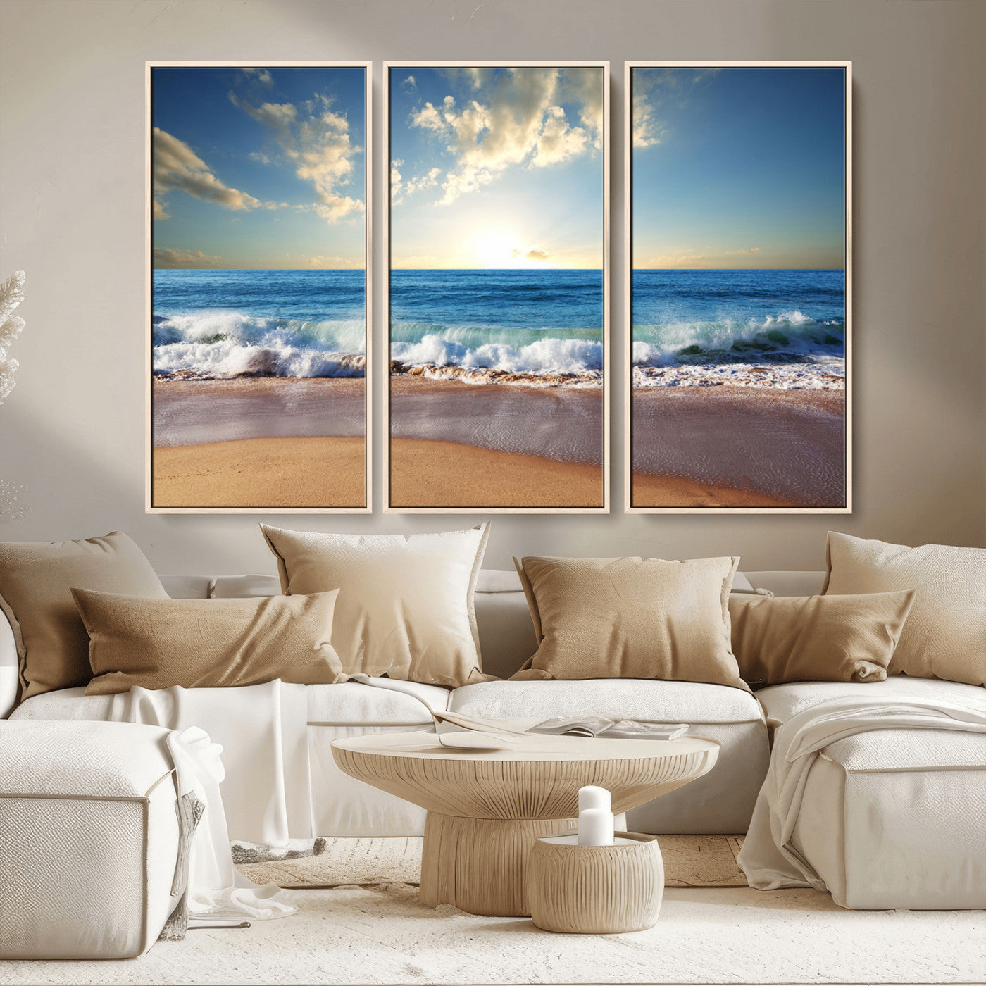 -Serene Ocean Sunset Canvas Wall Art - Beach Waves at Sunset, Ready to Hang