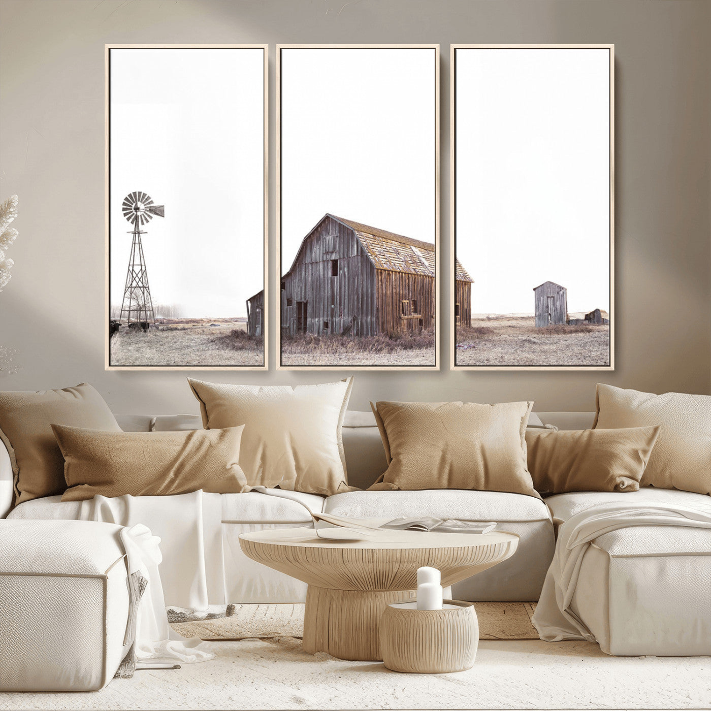 64560-MGV-FC-48X32-3P_Natural-Farm Prints Set, Set of 6 Farmhouse Wall Art, Country House Decor