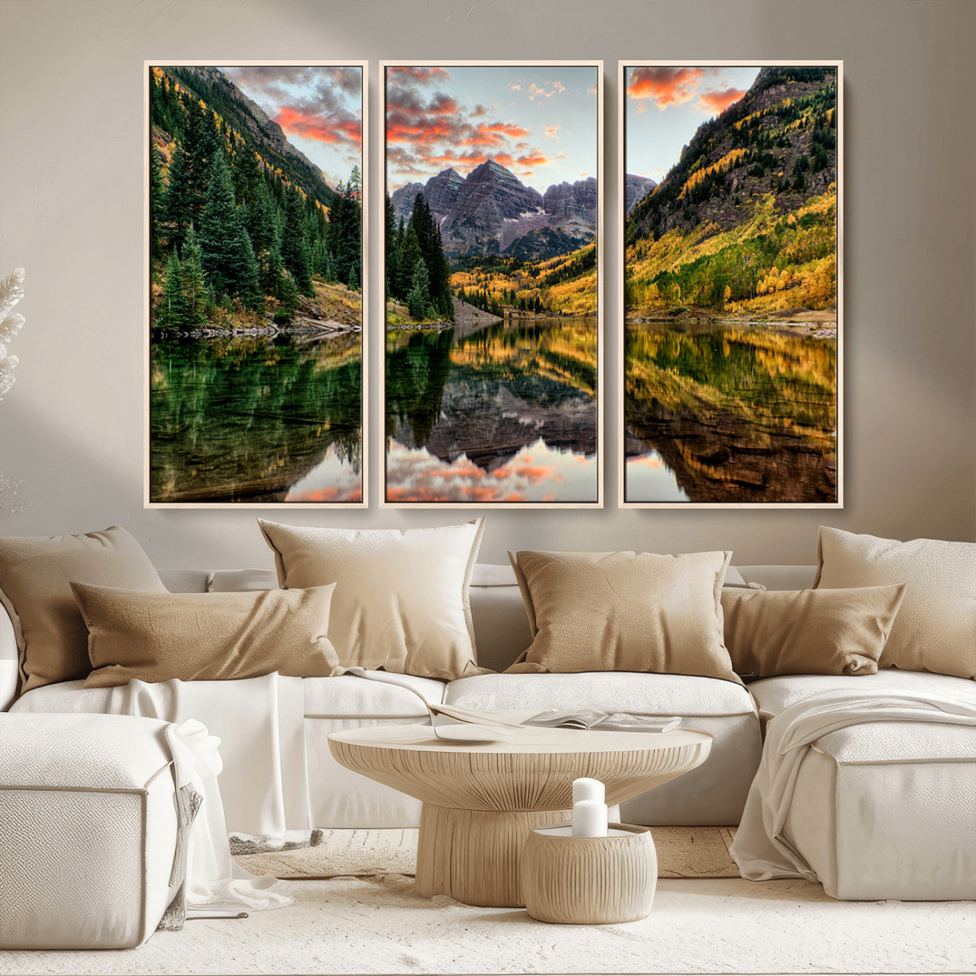 14376-MGV-CV-36X24-Maroon Bells Wall Art - Scenic Canvas Print of Maroon Bells in Autumn for Elegant Home or Office