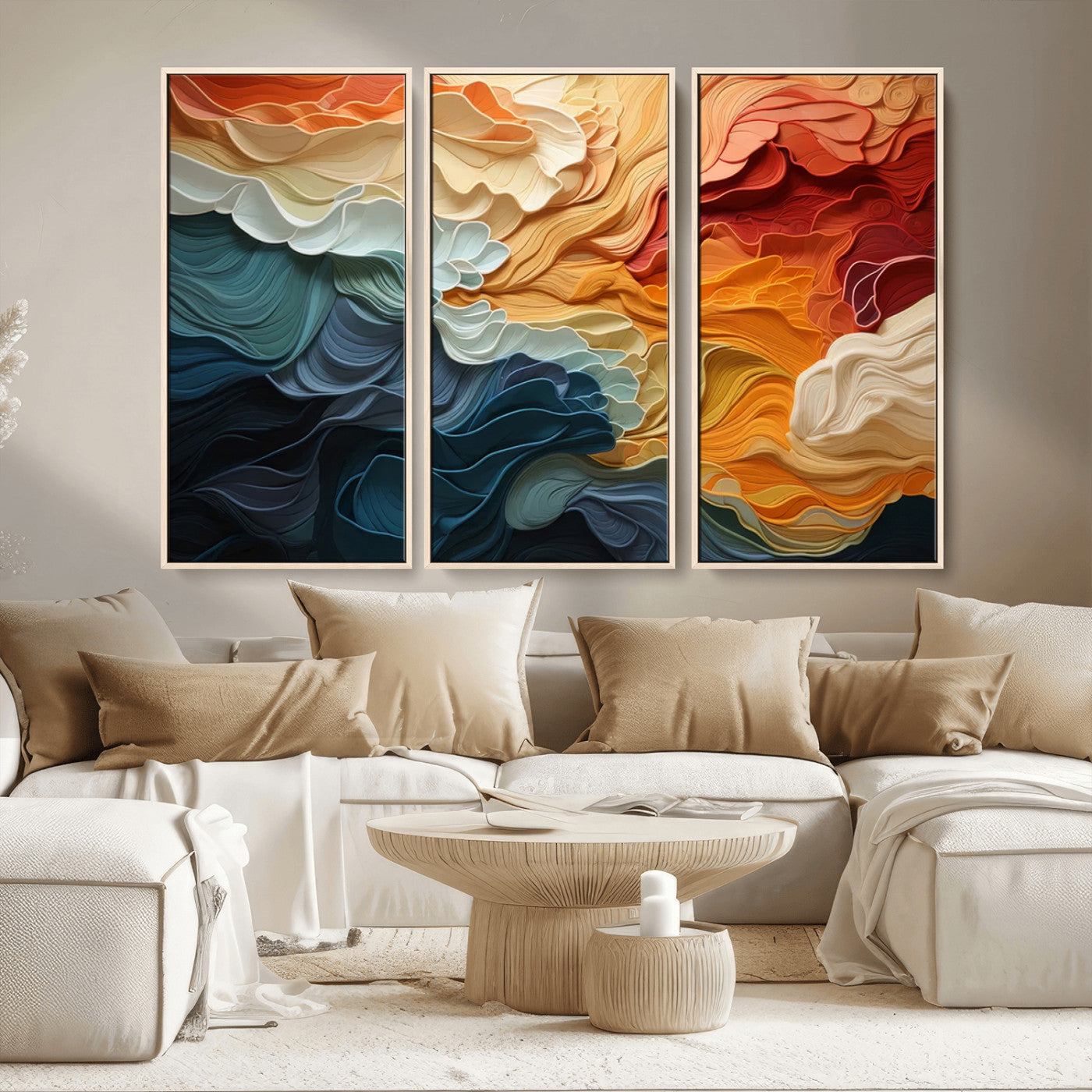 31634-MGV-CV-36X24-Blue Orange Abstract Wave Wall Art Canvas Print, Framed Blue Orange Wave Wall Art