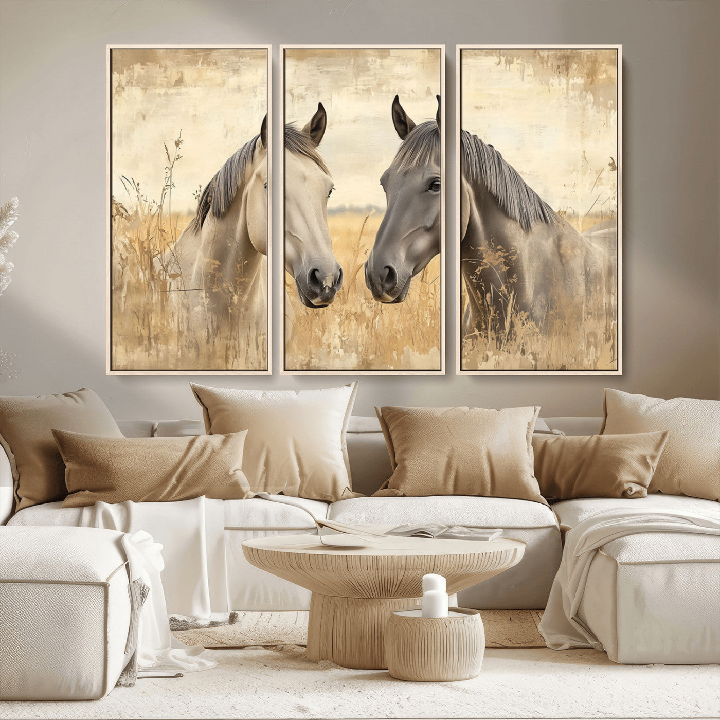 -Chines Ink Style Grunge Horses Wall Art Canvas Print