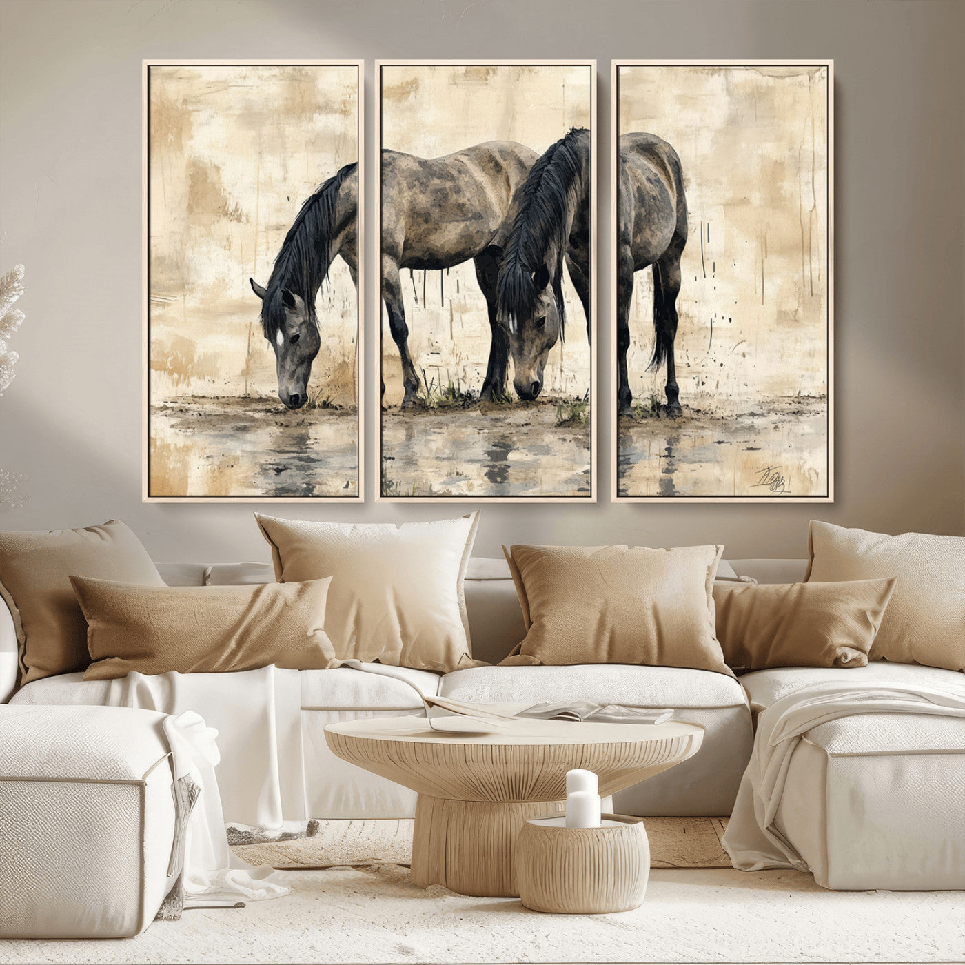 -Chinese Style Abstract Black Horses Wall Art Canvas Print - Abstract Horse Wall Art Canvas Print