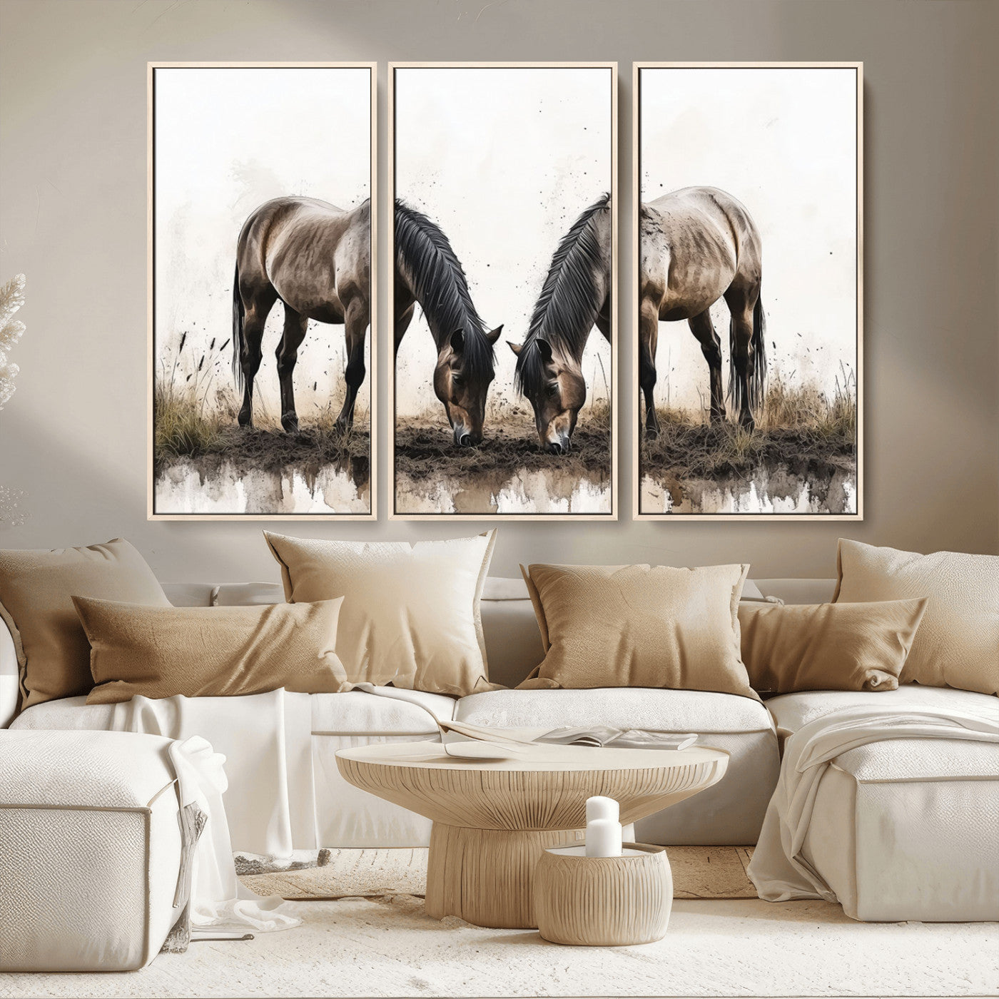 -Chines Ink Style Horses Wall Art Canvas Print