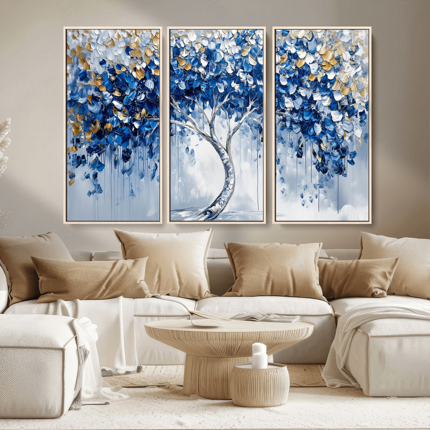 62350-MGV-CV-36X24-Blue and Gold Abstract Tree Wall Art Canvas Print | Modern Tree of Life Painting | Framed Canvas