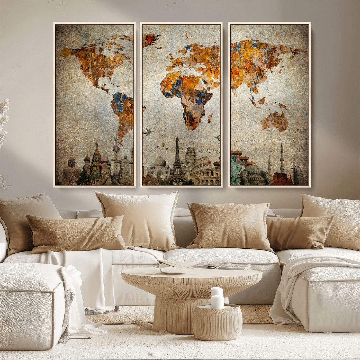 54918-MGV-FC-48X32-3P_Natural-Push Pin World Map Canvas Print – Travel Tracker Wall Art for Couples, Perfect Anniversary Gift for Home or Office Decor