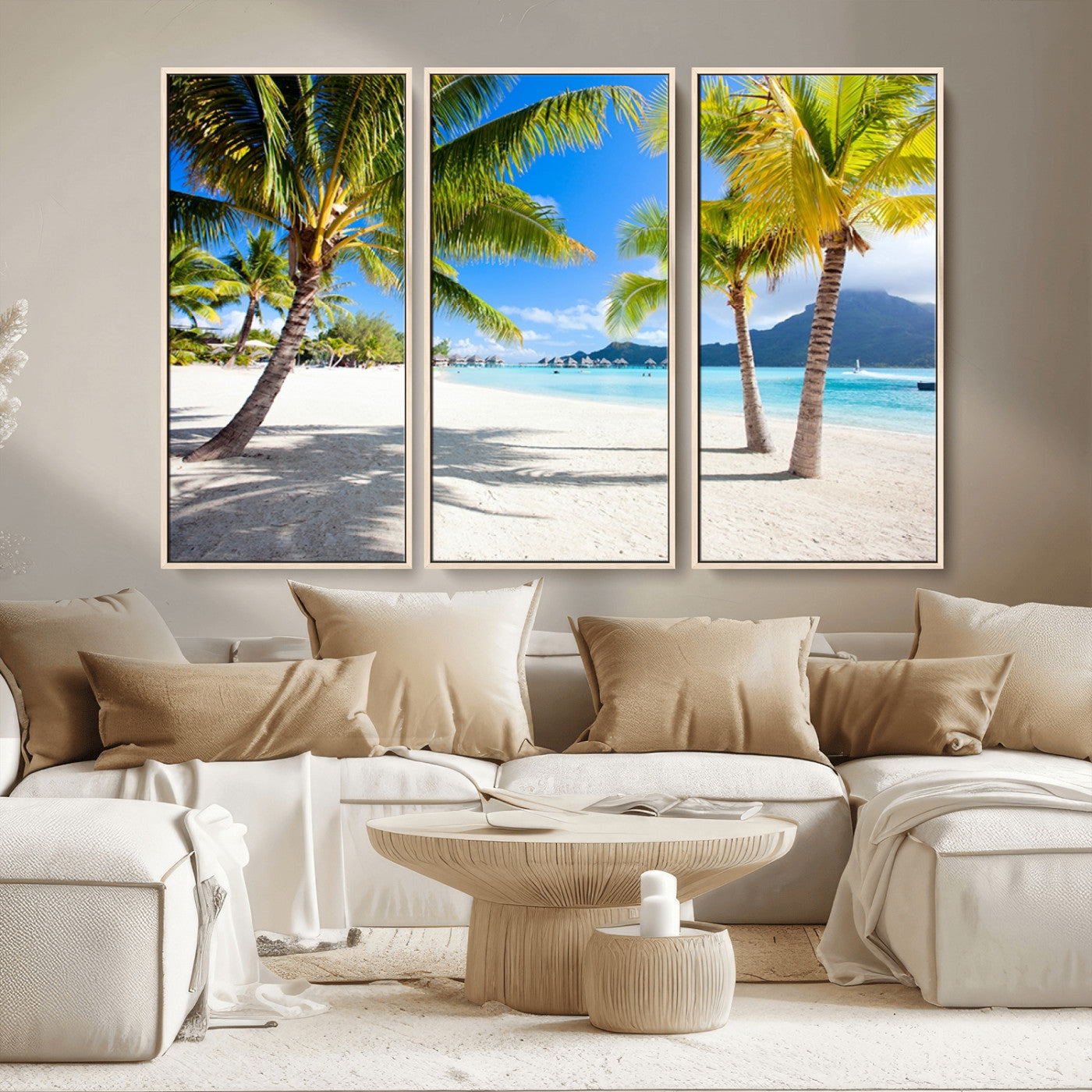 -Blue Beach and Sea Wall Art Canvas Print