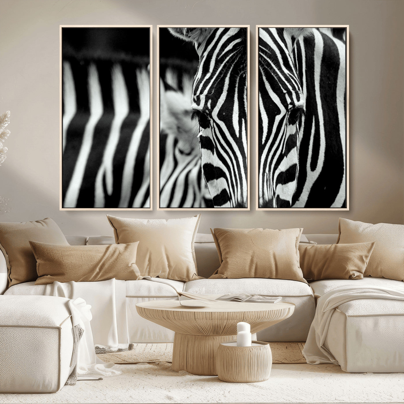 MGV-FC-48X32-3P - Zebra Wall Art – Close Up Black and White Animal Print, Bold Safari Decor for Living Room, Office, or Bedroom