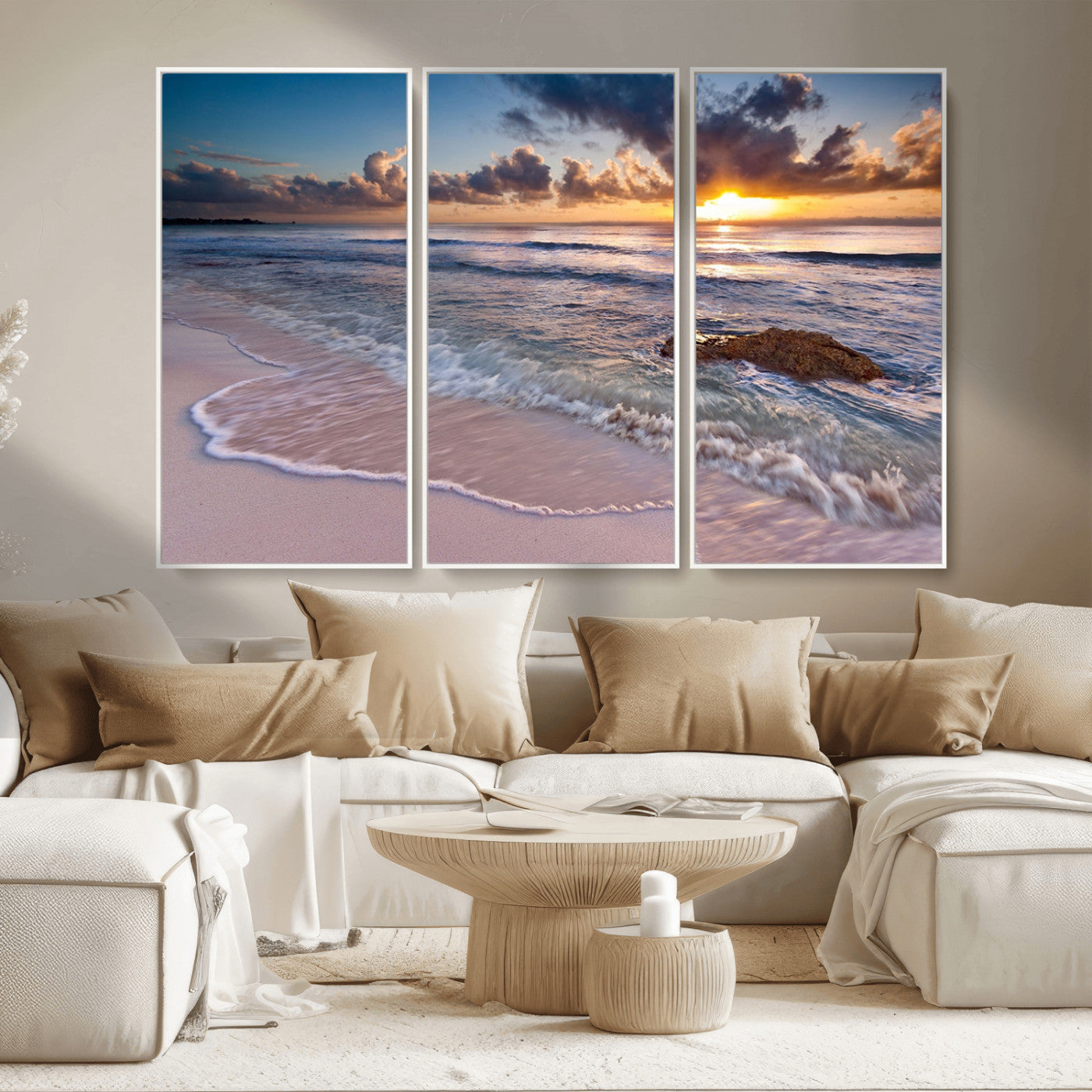 -Sea Ocean Sunset Beach Wall Art Canvas Print
