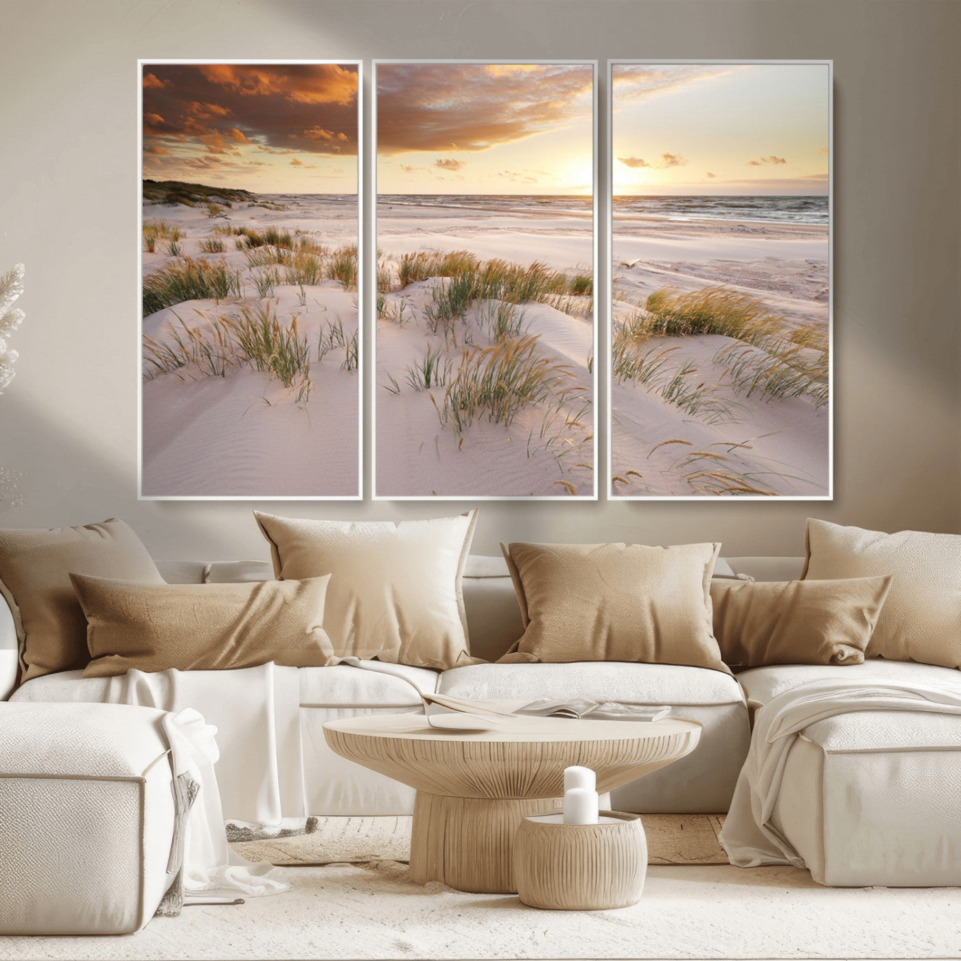 61246-MGV-FC-48X32-3P_White-Flight Over Coastal Beach Landscape, Flight Over Coastal Beach Print Canvas Wall Art