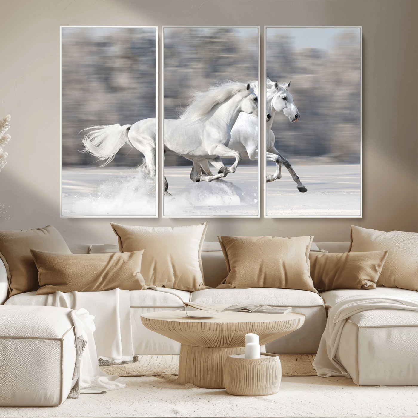 -The White Horses Wall Art, Framed White Horses Wall Art Canvas Print