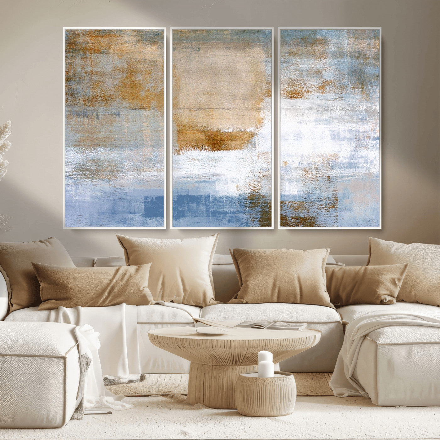 72354-MGV-CV-36X24-Blue Multi Panel Abstract Wall Art Canvas, Abstract Blue and Gold Canvas Print