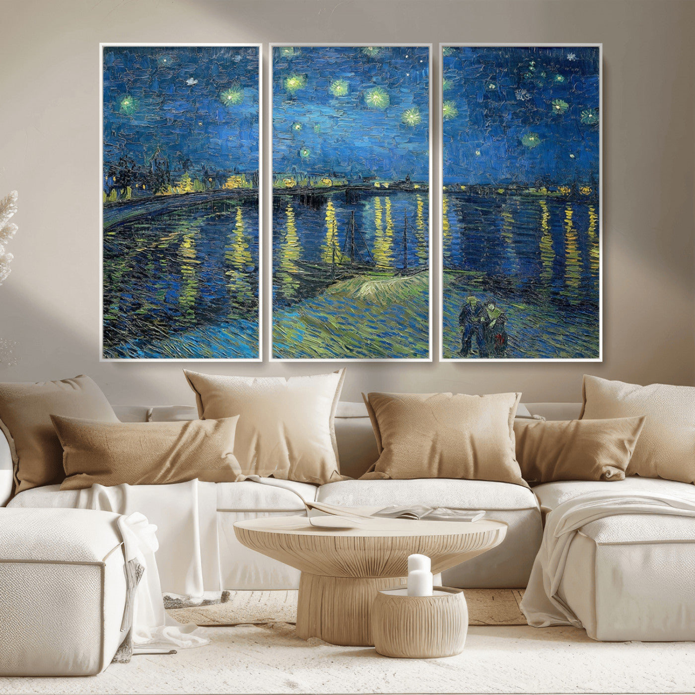 94605-MGV-CV-36X24-Vincent van Gogh Starry Night over the Rhone Abstract Wall Art Canvas, Starry Night Canvas Print