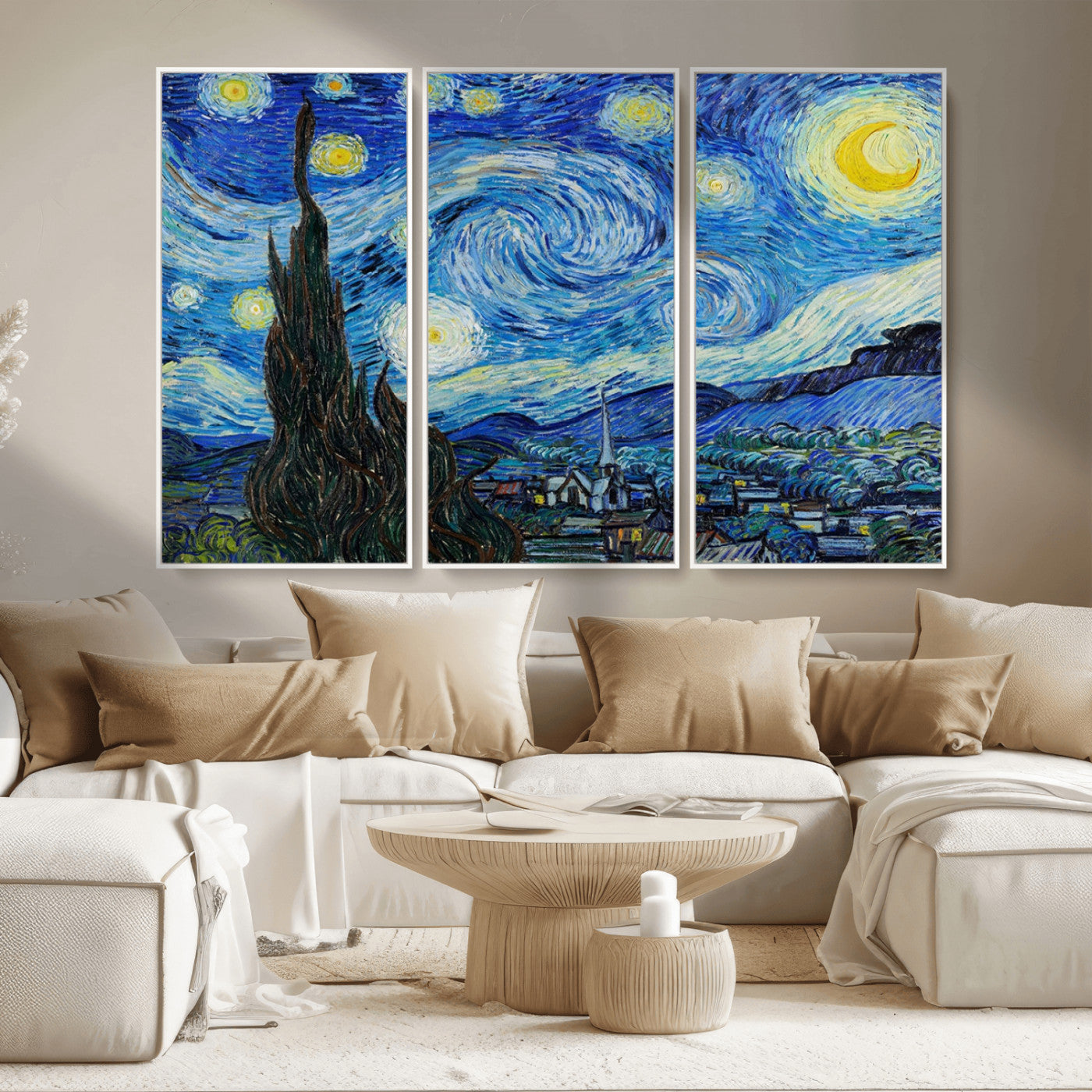39177-MGV-FC-48X32-3P_White-Vincent Van Gogh The Starry Night Abstract Wall Art Canvas Print