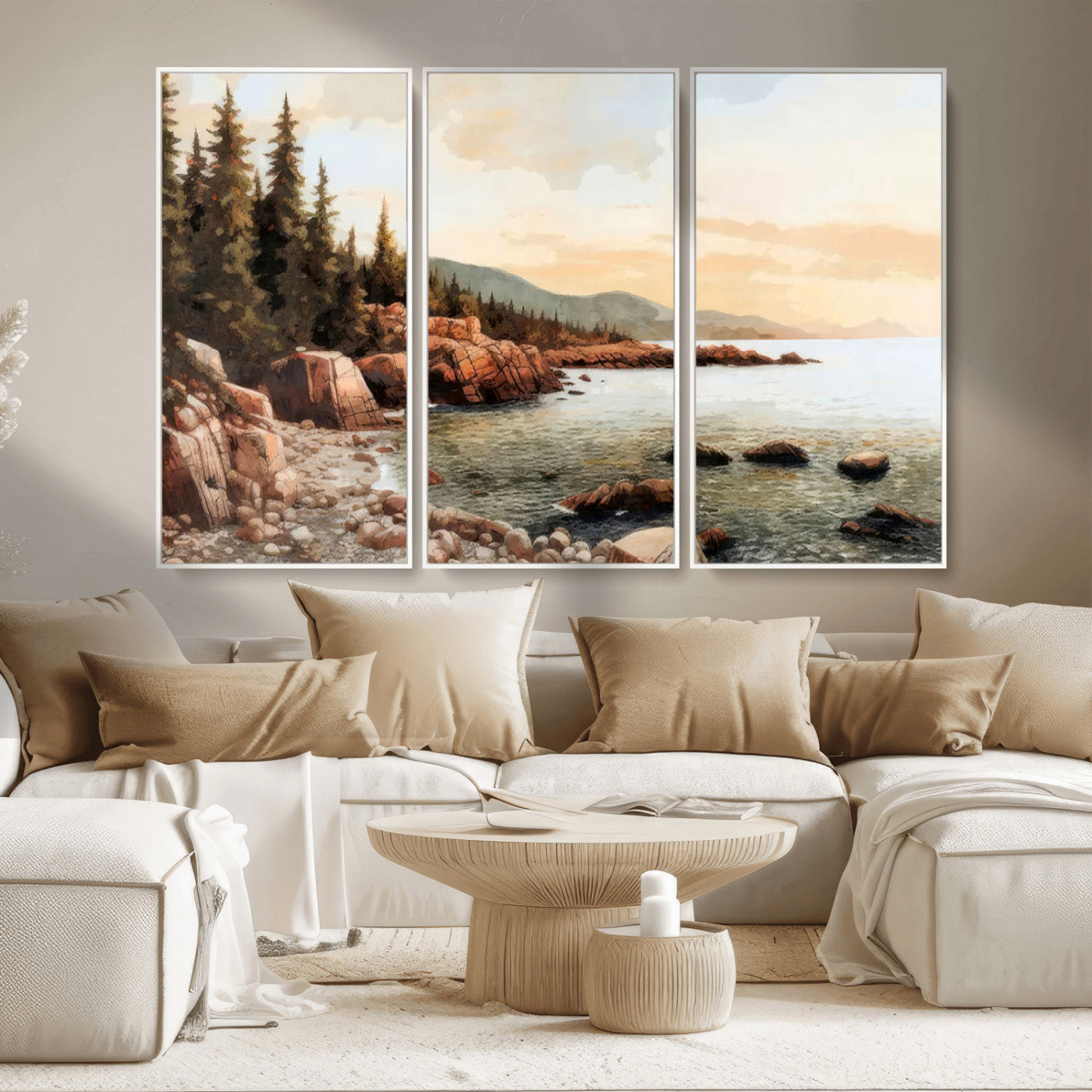 77145-MGV-CV-36X24-Serene Coastal View of Acadia National Park Wall Art - Stunning 3-Panel Wall Art Canvas Print,